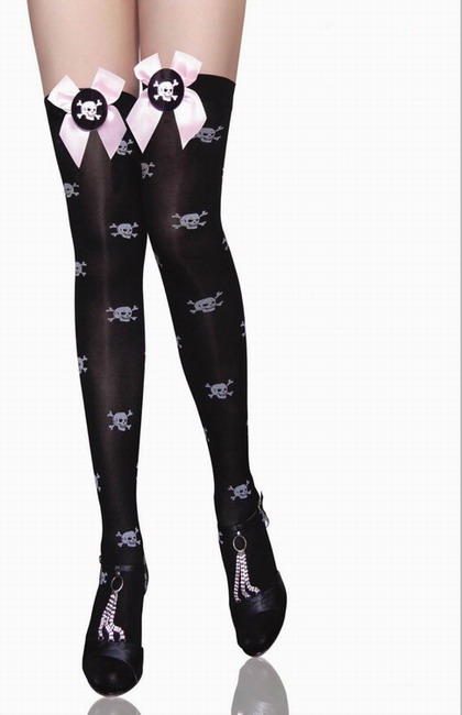 Skull PrintApplique Thigh Highs Stocking